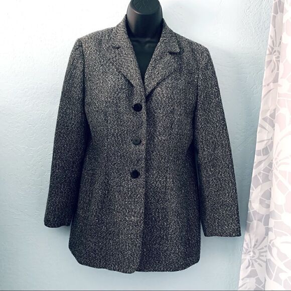 Stephanie Andrews Black & White Tweed Wool Blend Blazer Size Medium - Picture 2 of 12